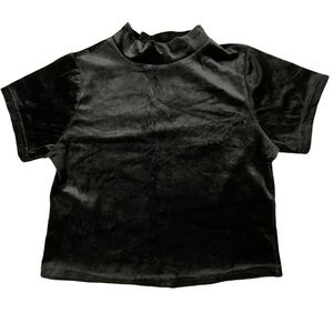 Vintage Exhilaration size Xl black velvet short sleeve crop top mock turtleneck